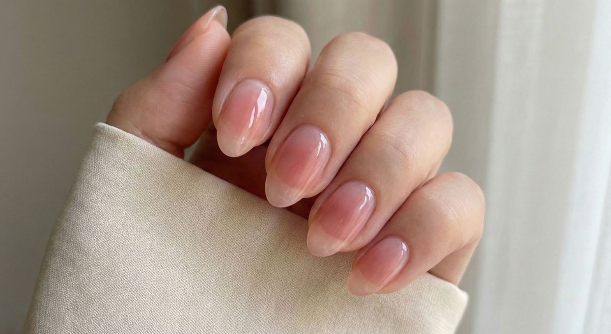 使用果凍色膠進行多層薄塗，或是由中間向外暈染做出自然的漸層，模擬出指甲本身透出的紅潤血色。