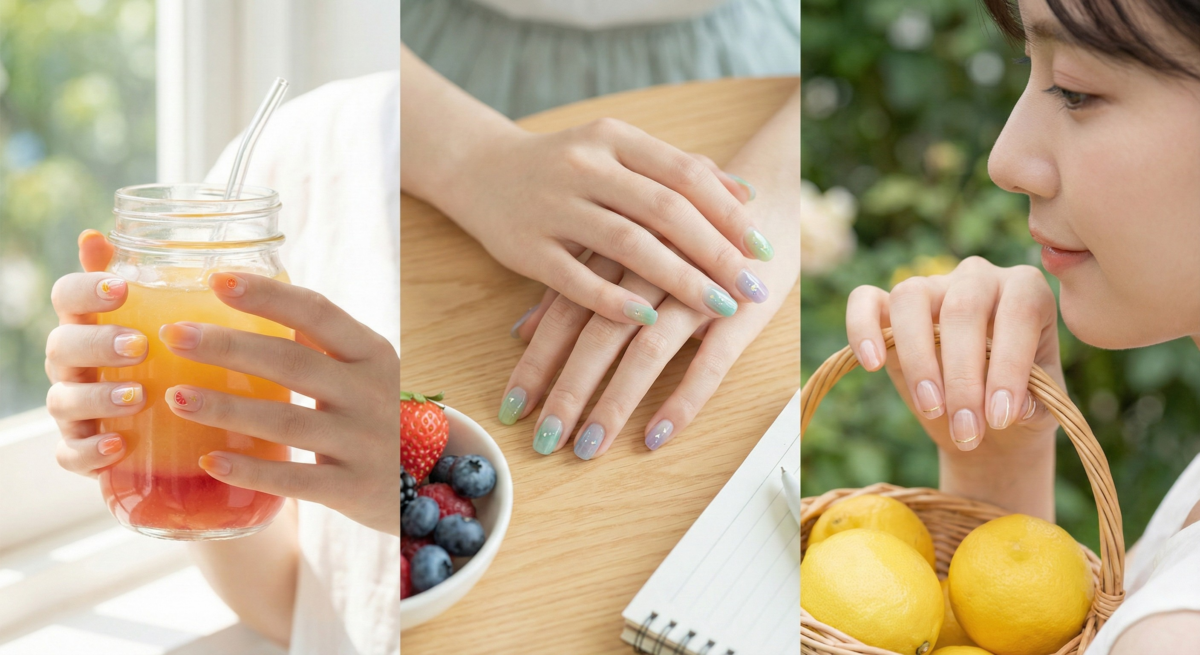 果汁感漸層美甲以鮮亮色系打造高透光漸層,呈現汽水般清爽透心涼的視覺效果,是充滿夏日活力的必備款。