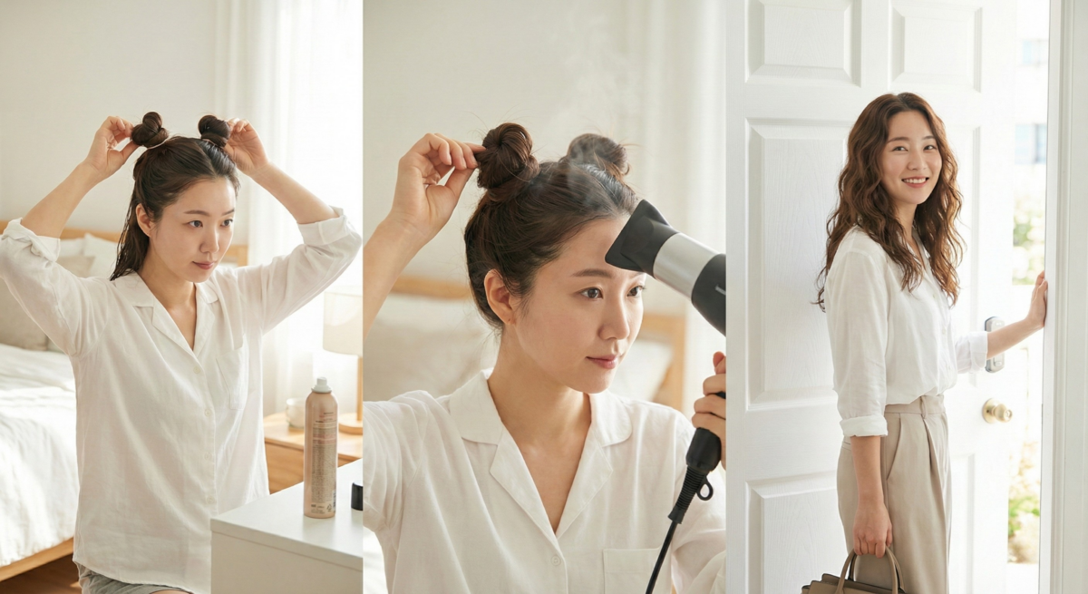 5分鐘內用丸子頭加吹風機就能快速打造自然大捲,低熱不傷髮。