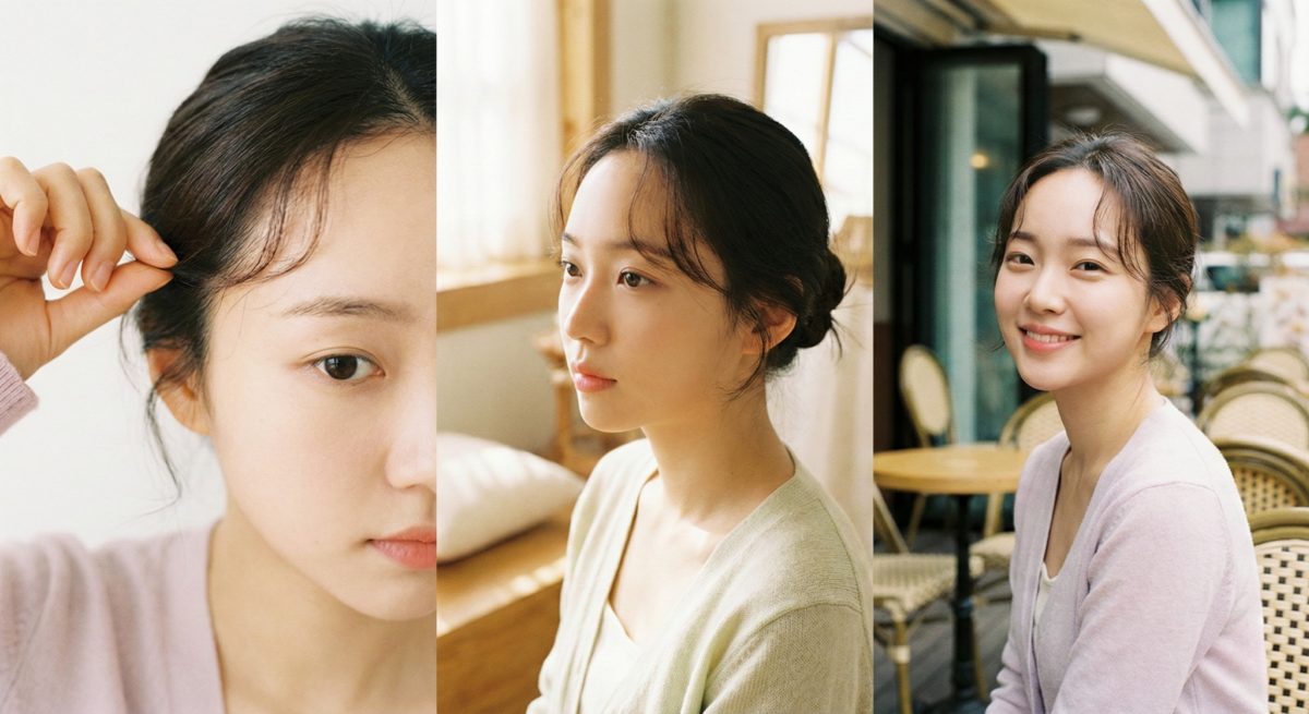 透過撥鬆前額兩側的細小胎毛（Baby Hair）修飾稀疏部位，能柔化額頭線條，營造自然減齡感。