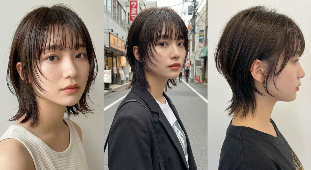 「日系俐落狼尾」以短髮搭配空氣感束狀瀏海,風格帥氣俐落又時髦,但需注意維持蓬鬆度以免髮型扁塌。
