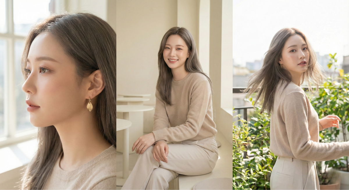 氛圍感妝容強調妝容、髮色與穿搭的整體協調,營造自然、高級且統一的韓系Mood Palette氣場。