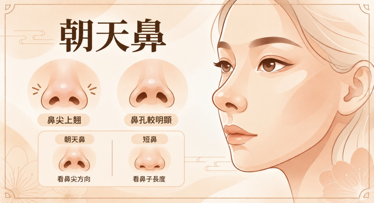 朝天鼻特徵是鼻尖上翹、正面較易看見鼻孔,相關財運解讀只屬傳統面相說法。