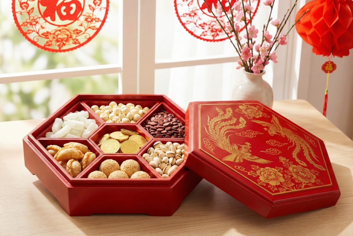 全盒宜選單數格，格數越多越顯尊貴，其中九格最吉利，象徵皇室尊貴與順利吉祥。