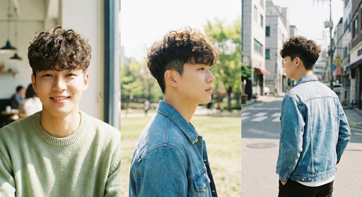 兩側短 x 羊毛卷：羊毛卷以細密捲度撐起髮根、兩側剪短平衡輪廓，打造自然蓬鬆又不扁塌的隨性型男髮型。