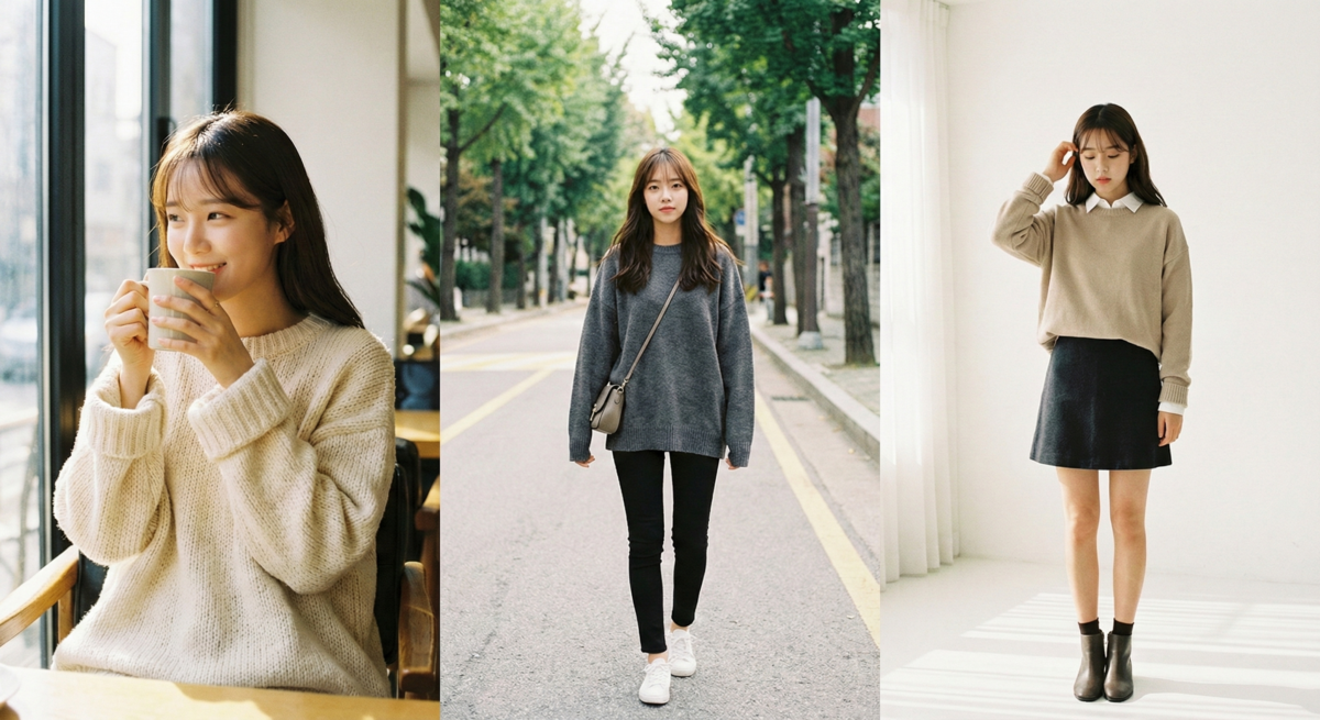 Oversize寬版毛衣適合各種身形，搭配「上寬下窄」與層次疊穿，可打造慵懶舒適又顯瘦的秋冬造型。