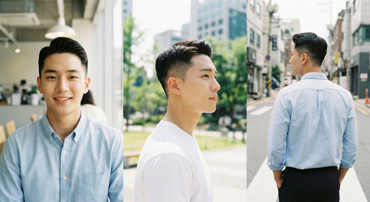 兩側短 x 短背頭：兩側推短搭配短背頭，以俐落比例與簡約線條打造乾淨有質感、好整理的男士造型。