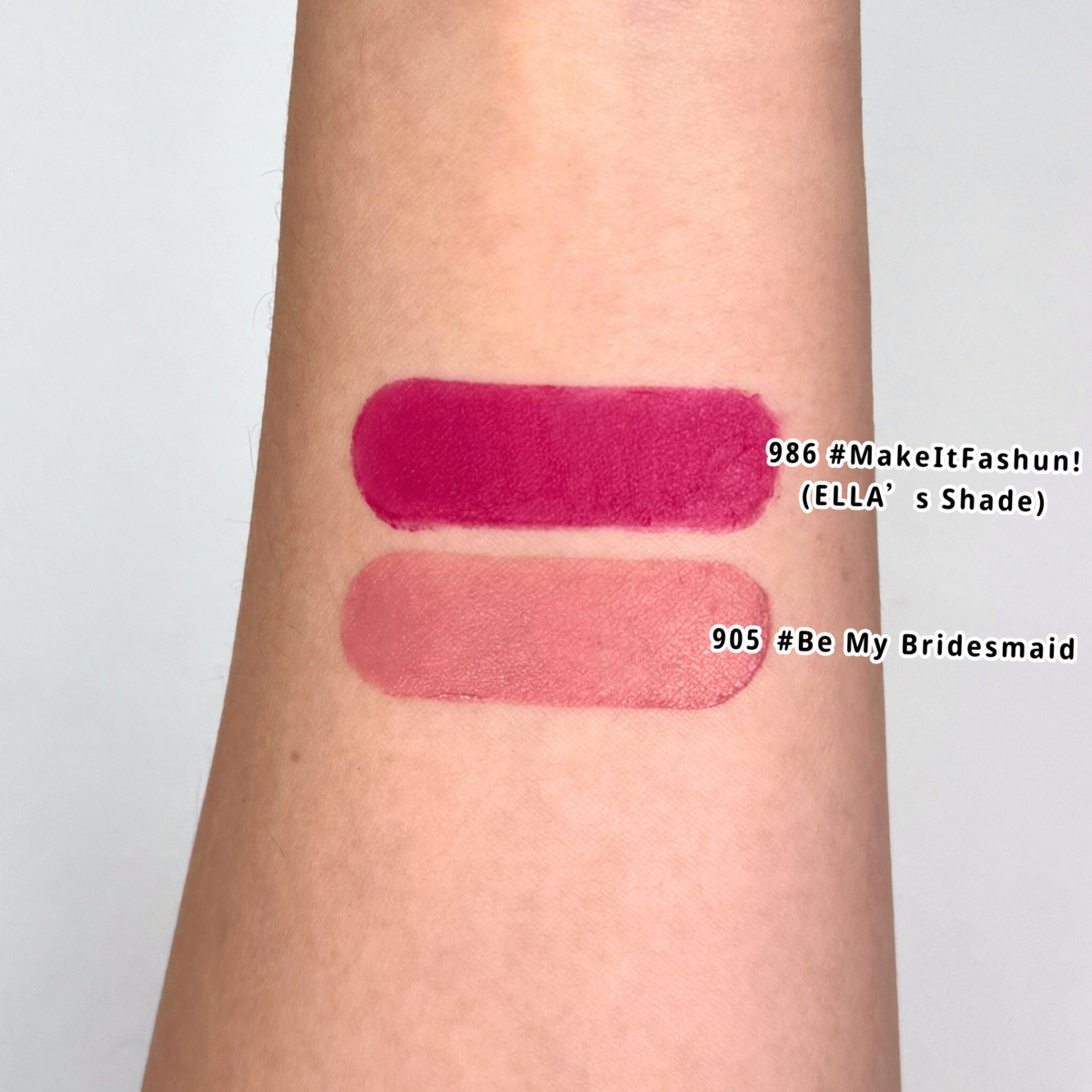 臉頰： 輕吻雲霧唇頰霜【色號：986 #MakeItFashun! (ELLA's Shade)】唇妝： 妝前唇霜 + 輕吻雲霧保濕唇膏【色號： 905 #BeMyBridesmaid】 