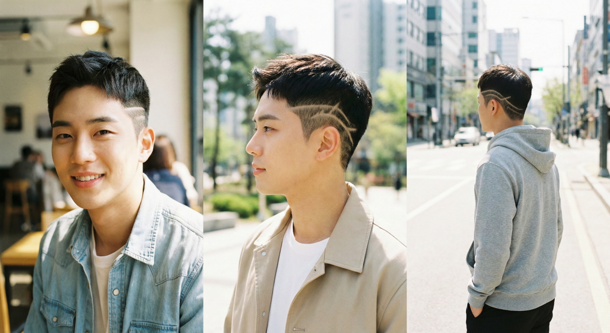 兩側短 x 刻線：刻線在兩側短髮上加入幾何線條或圖案，增添街頭感與個性，俐落又高辨識度。