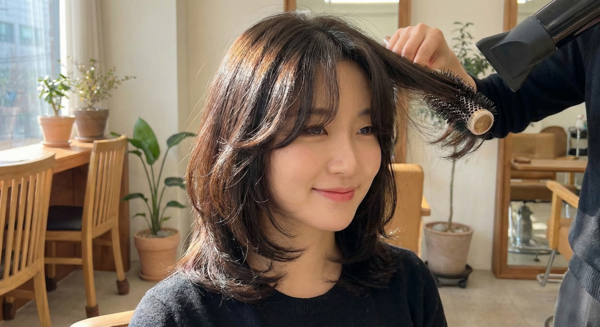 這款髮型特別強調髮根的蓬鬆度與髮尾的流向，能完美解決長度尷尬、難以整理的痛點。