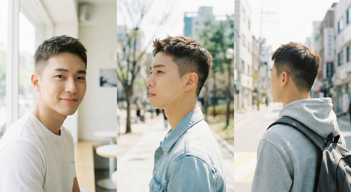 兩側短 x 寸頭：寸頭以極短俐落的剪裁呈現清爽極簡風格，透過頂部與兩側長短對比展現層次與個性。