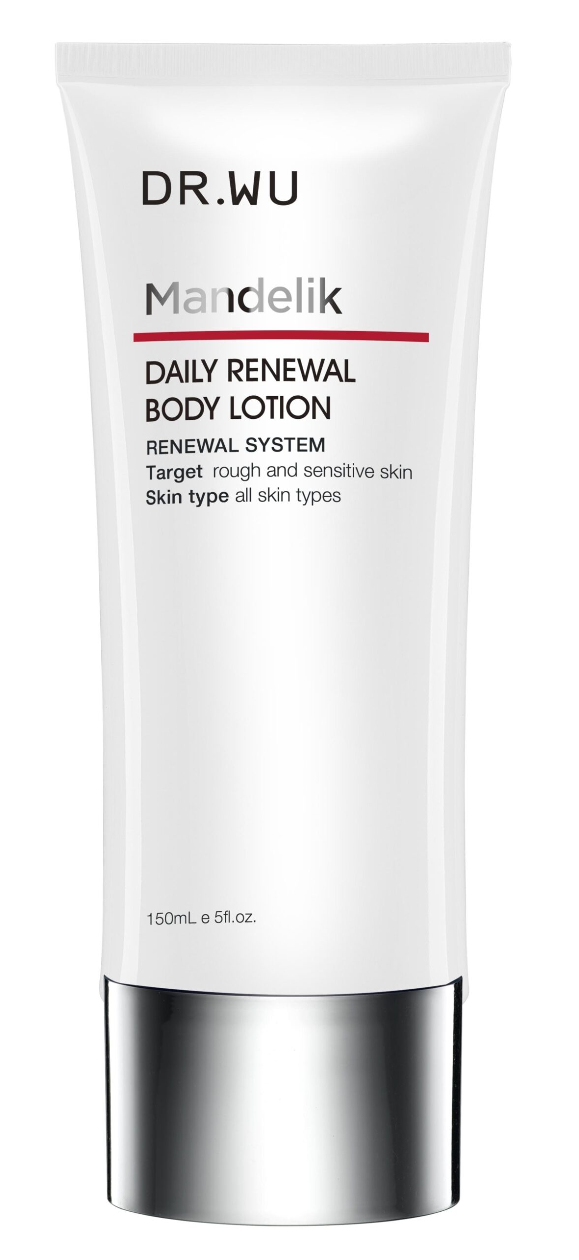 DR.WU 杏仁酸亮白煥膚身體乳含雙酸配方，溫和去角質改善雞皮與粗糙肌，兼具保濕舒緩，質地清爽不黏膩，適合手臂、大腿膚色不均肌膚。