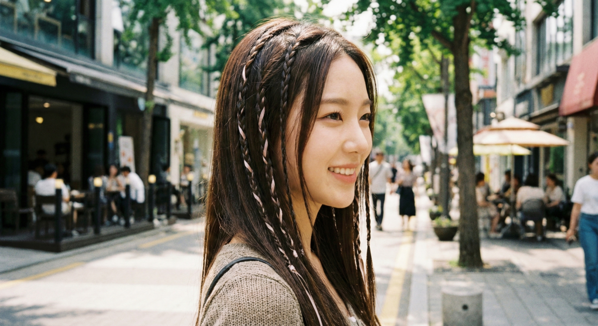 這款造型結合了細緻且輕盈的編髮線條，能有效拉長頭部比例並延伸臉型線條，達到顯瘦與顯幼的雙重效果。