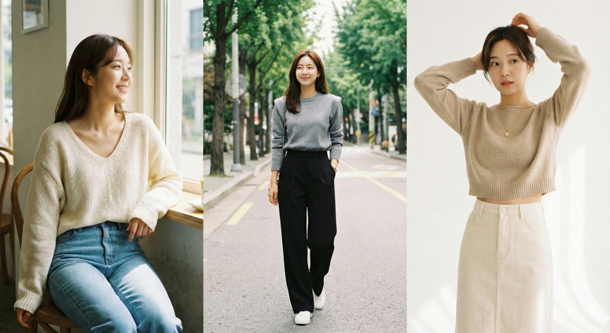 短版毛衣適合嬌小女生或想強調比例者，搭配高腰下裝與V領設計，可拉長下半身比例，輕鬆打造高挑顯瘦效果。