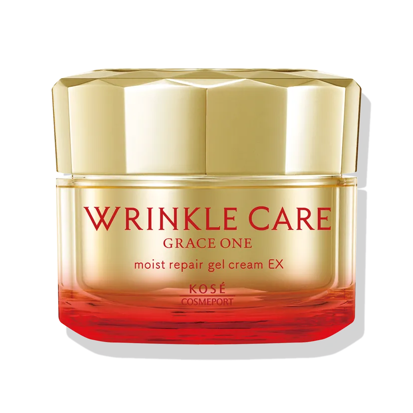 KOSÉ高絲GRACE ONE Wrinkle Care Moist Repair Gel Cream EX七效合一凝霜添加煙酰胺及甘草酸二鉀，主打抗皺、滋潤保濕及預防肌膚粗糙。