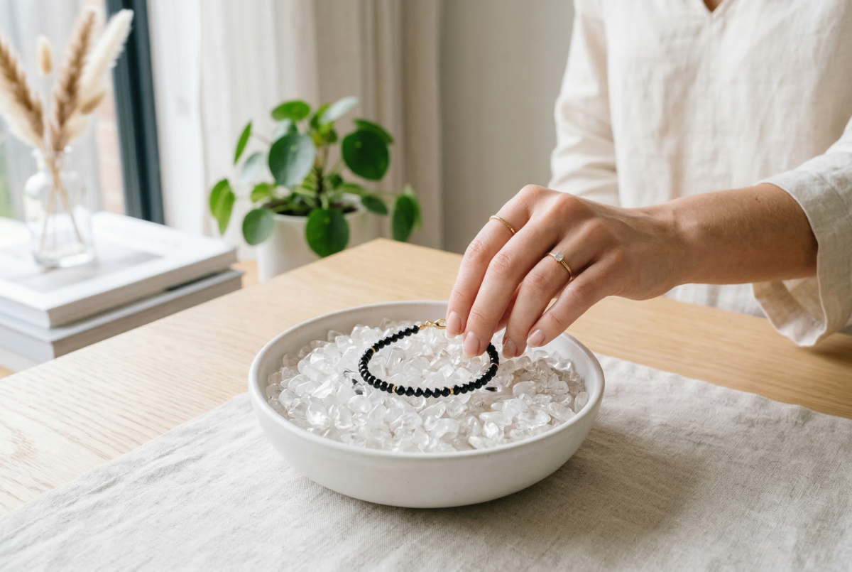 黑尖晶石適合用白水晶碎石、月光或煙燻等較溫和方式淨化，日常清潔則可用溫水加中性肥皂輕輕擦拭。