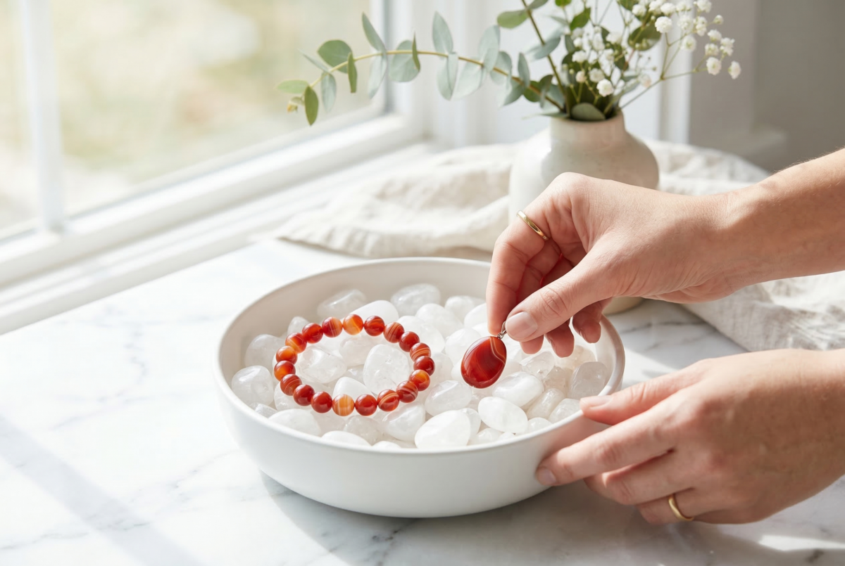 紅瑪瑙可用消磁石、月光、煙燻或軟布擦拭等溫和方式淨化與清潔。