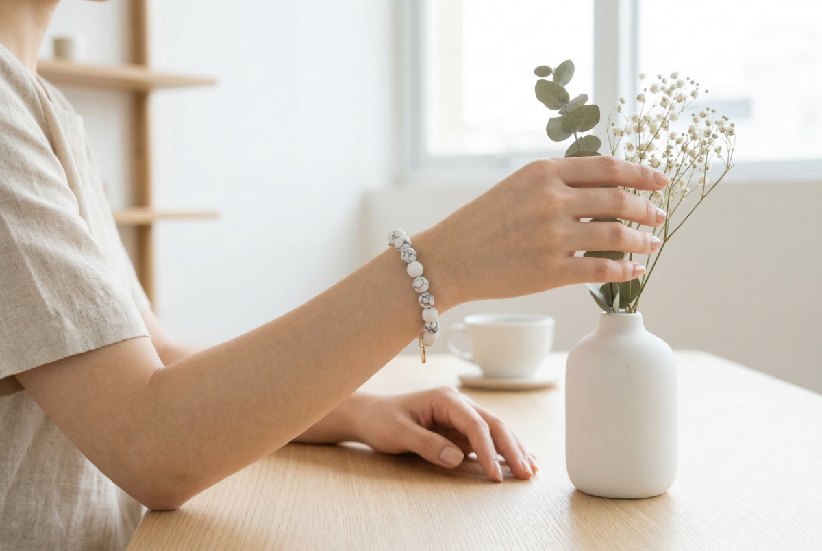 白松石不建議戴著洗澡或睡覺，平時也應避免泡水、曝曬、碰撞及接觸化學品，才能較好維持質感與光澤。