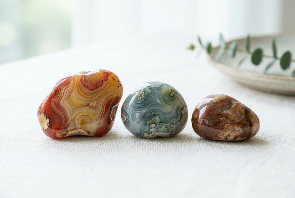 阿拉善是產自內蒙古阿拉善地區、以豐富色彩、天然紋理和溫潤質感聞名的瑪瑙類飾石，因每顆都獨一無二而被稱為「大地舍利」。