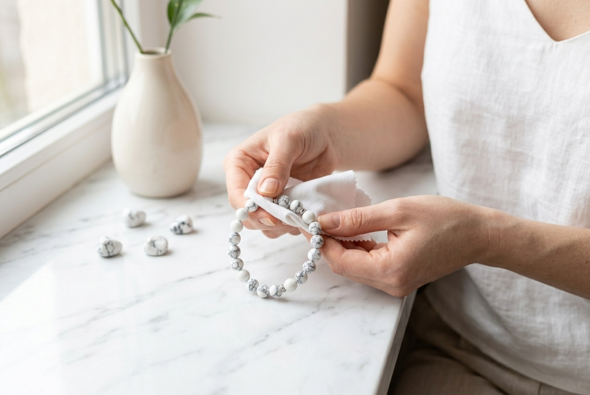 白松石日常保養重點是保持乾爽、避免碰撞與化學品，並在佩戴後擦拭乾淨、單獨收納。