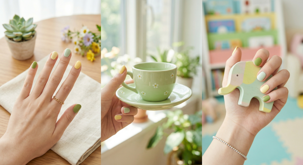 短甲指甲彩繪推薦｜可愛俏皮款：童趣跳色美甲。