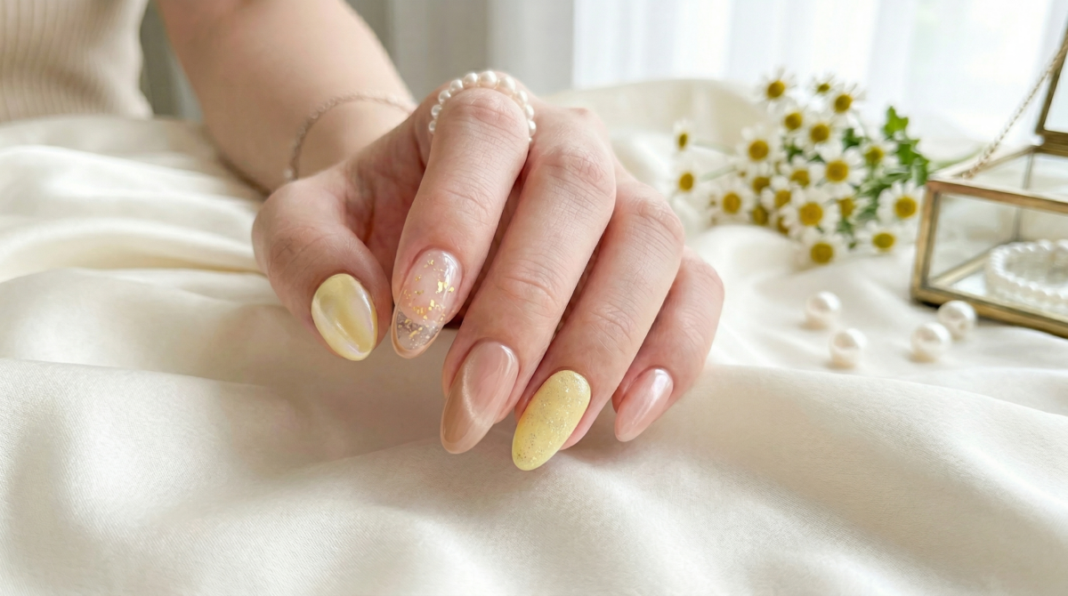 這款設計巧妙結合了溫柔的「奶油小雞黃」與知性「奶茶色」，透過跳色搭配展現豐富的視覺美感。