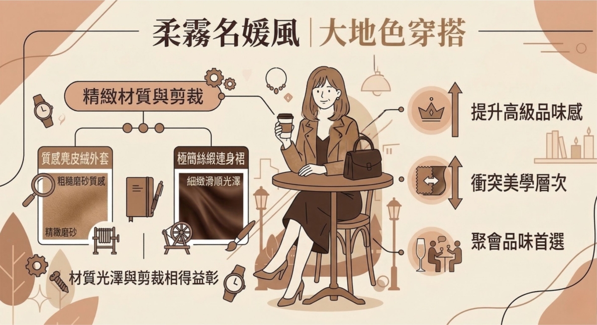 粗獷且具磨砂質感的麂皮與細緻滑順的絲綢形成衝突美學，能展現出極具層次感的視覺張力。