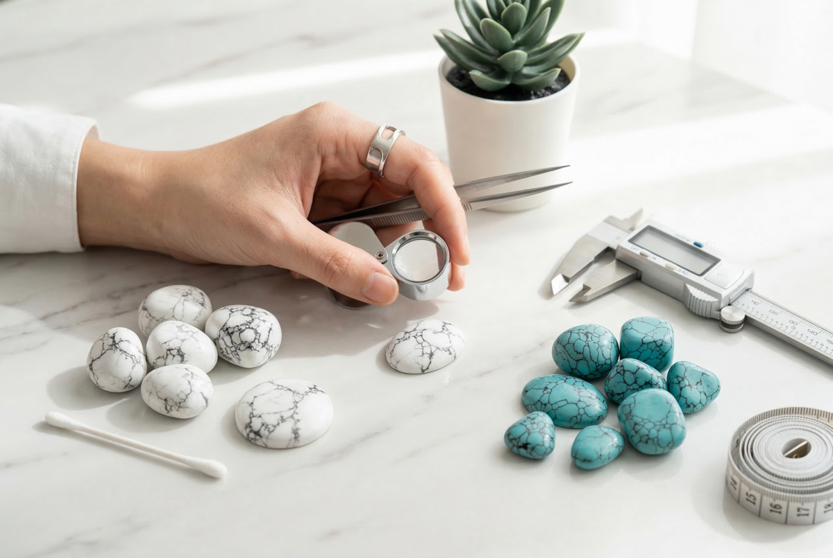 白松石雖沒有統一分級標準，但可從顏色、紋理、表面細緻度、標示清楚與否，以及材質是否自然來判斷品質與真假。