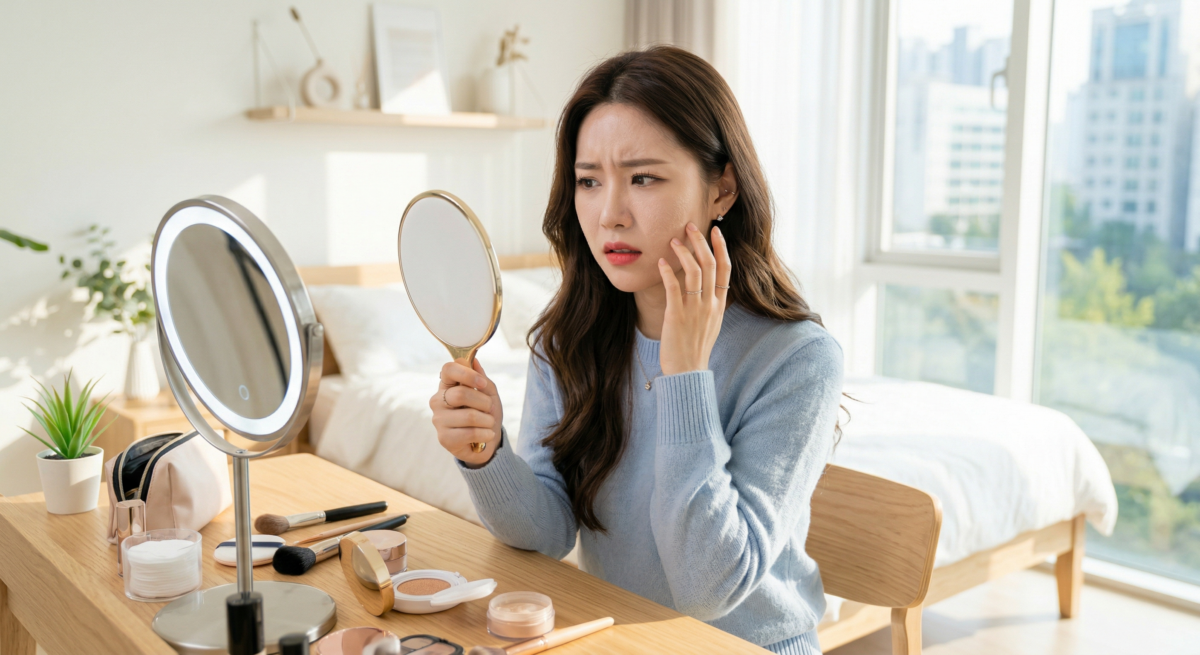 卡粉、浮粉和底妝斑駁，通常和肌膚乾燥、妝前失衡、出油流汗、粉底不合膚質或上妝過厚有關。