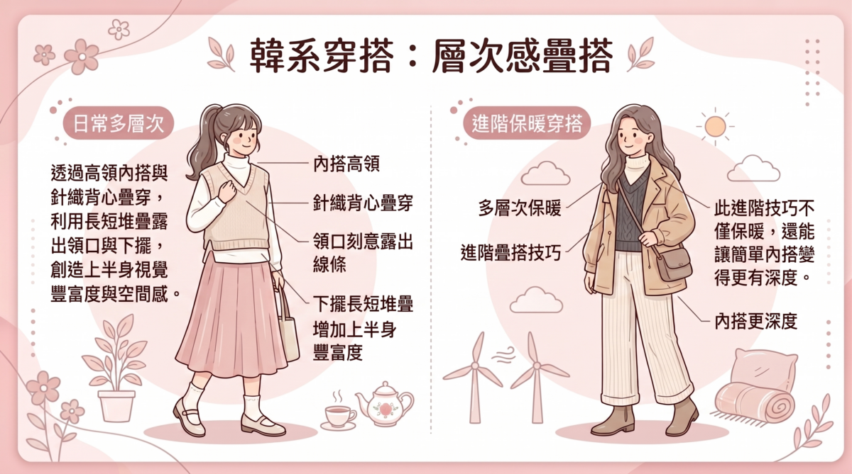 當單品件數變多時，透過長短不一的堆疊能創造出視覺空間感。