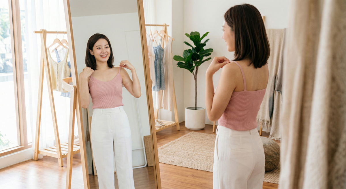 有副乳穿背心想更好看，除了選對版型，也要留意布料、側邊剪裁、外搭層次和肩背姿勢，整體線條才會更俐落。