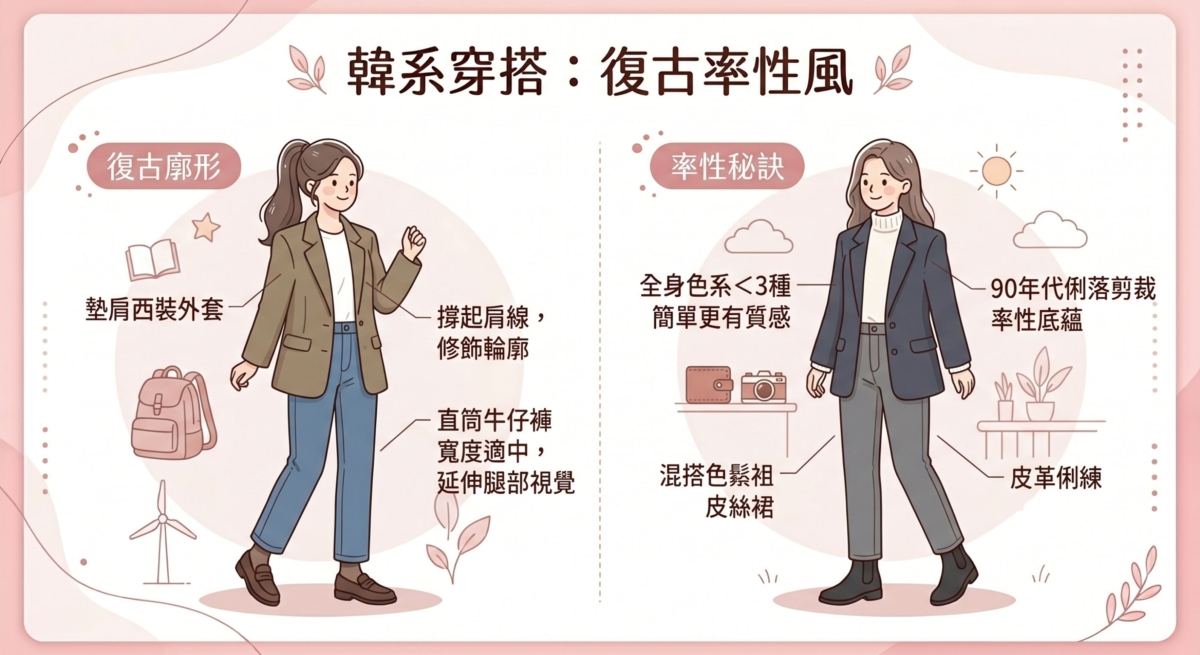 一件擁有墊肩設計的西裝外套，能瞬間撐起肩膀的線條，修飾出乾淨俐落的輪廓。