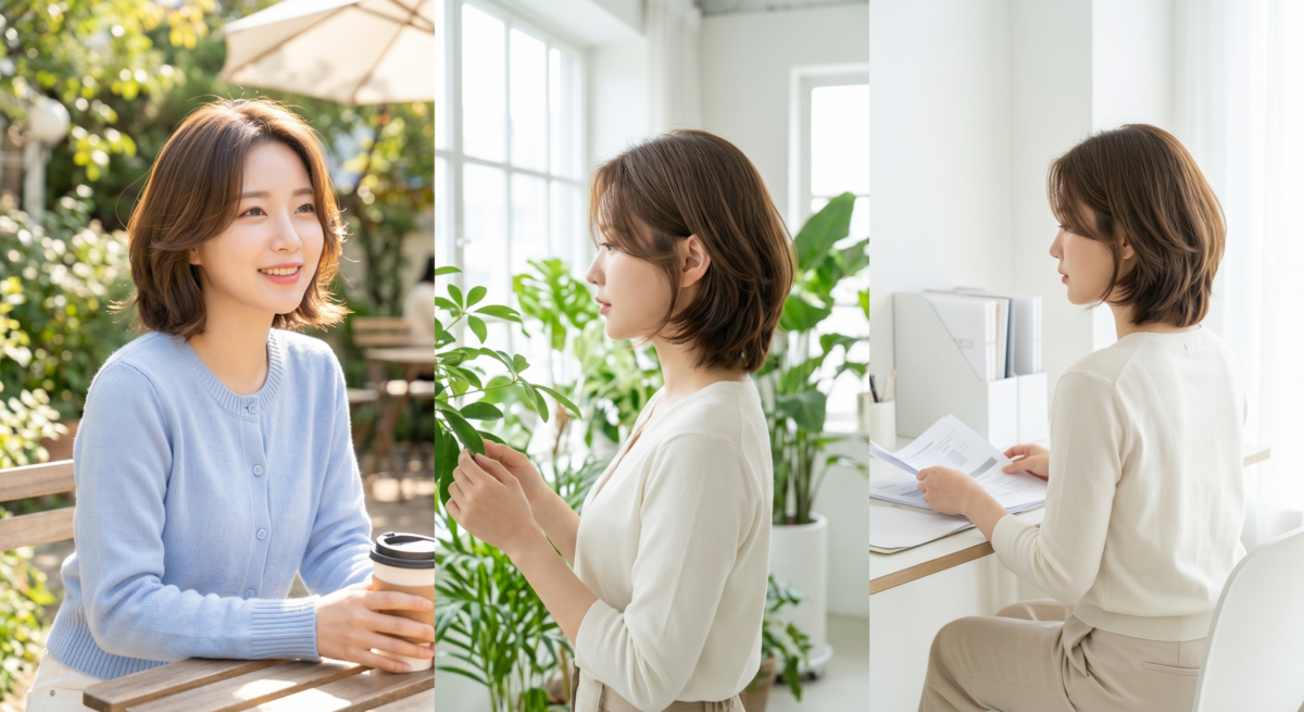 短版 Butterfly Cut 透過前側包臉層次和後側保留長度，讓短中髮更輕盈蓬鬆，也特別適合修飾圓臉、方臉和顴骨線條。