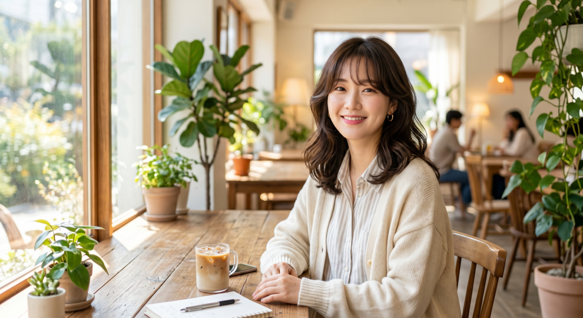 八字瀏海的重點在於兩側自然外開,特別適合想修飾顴骨和臉頰線條的人。