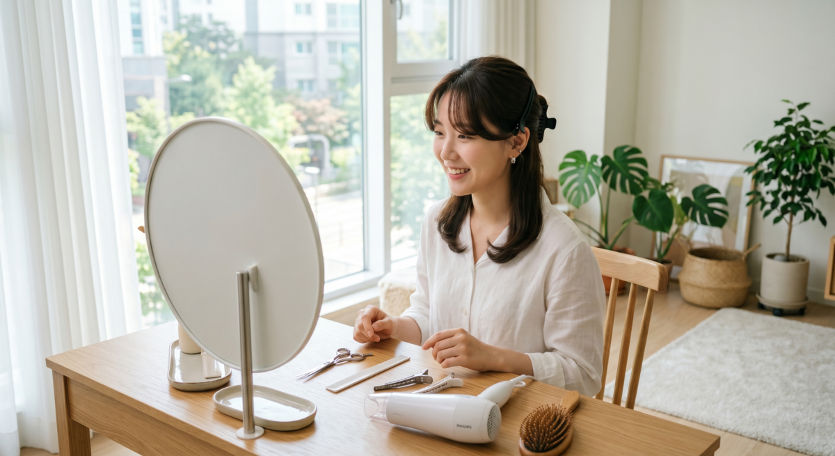 自己剪八字瀏海前,先準備好合適工具、在乾髮狀態下分好瀏海區域,才能更容易剪得自然又不失手。