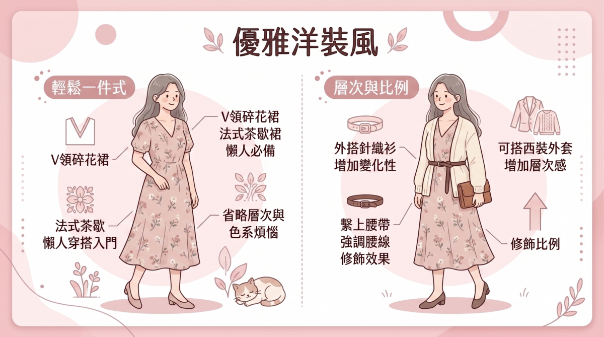 如果早上不想花時間想搭配，一件式洋裝就是最好的選擇。