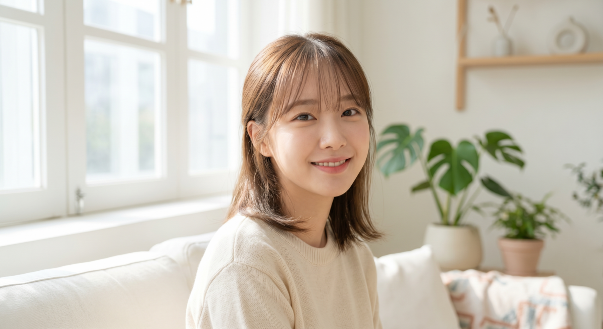 空氣瀏海的特點是中間較輕薄、著重修飾額頭,整體感覺也會更輕盈柔和。