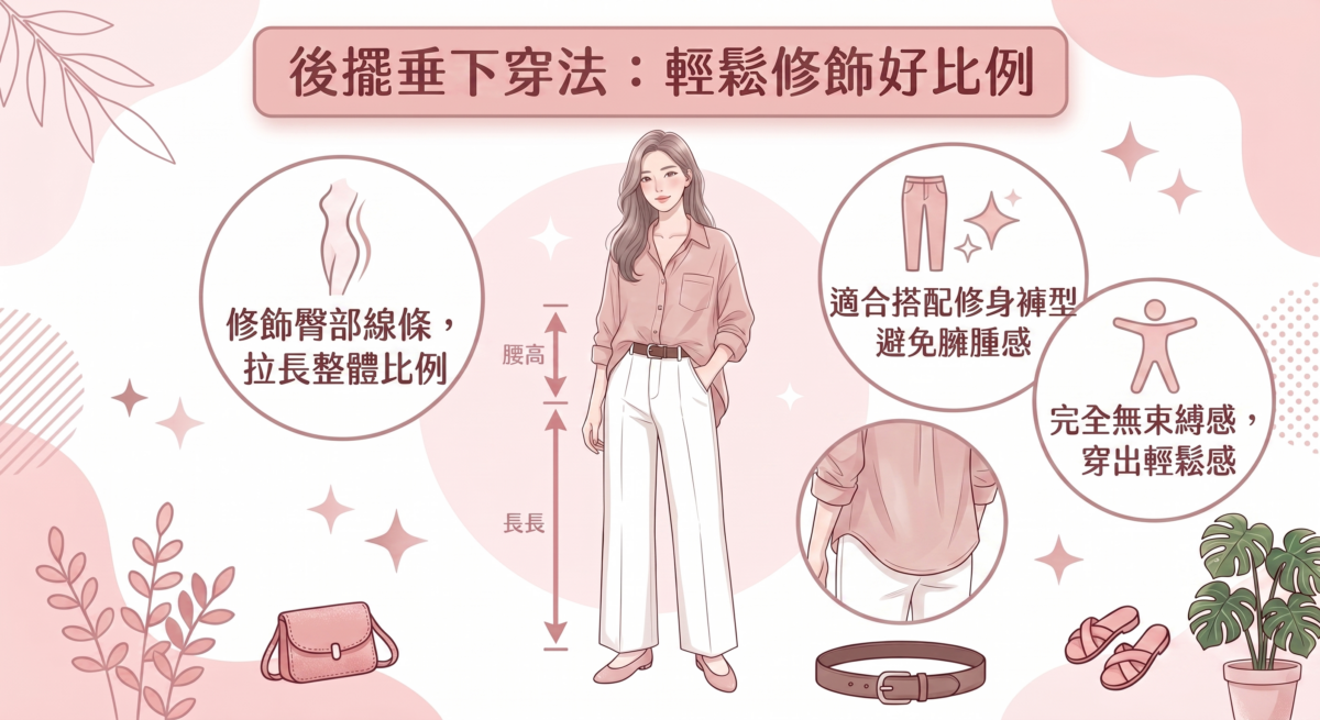 後擺自然垂下是法式街頭風格的核心，這種穿法完全沒有束縛感。