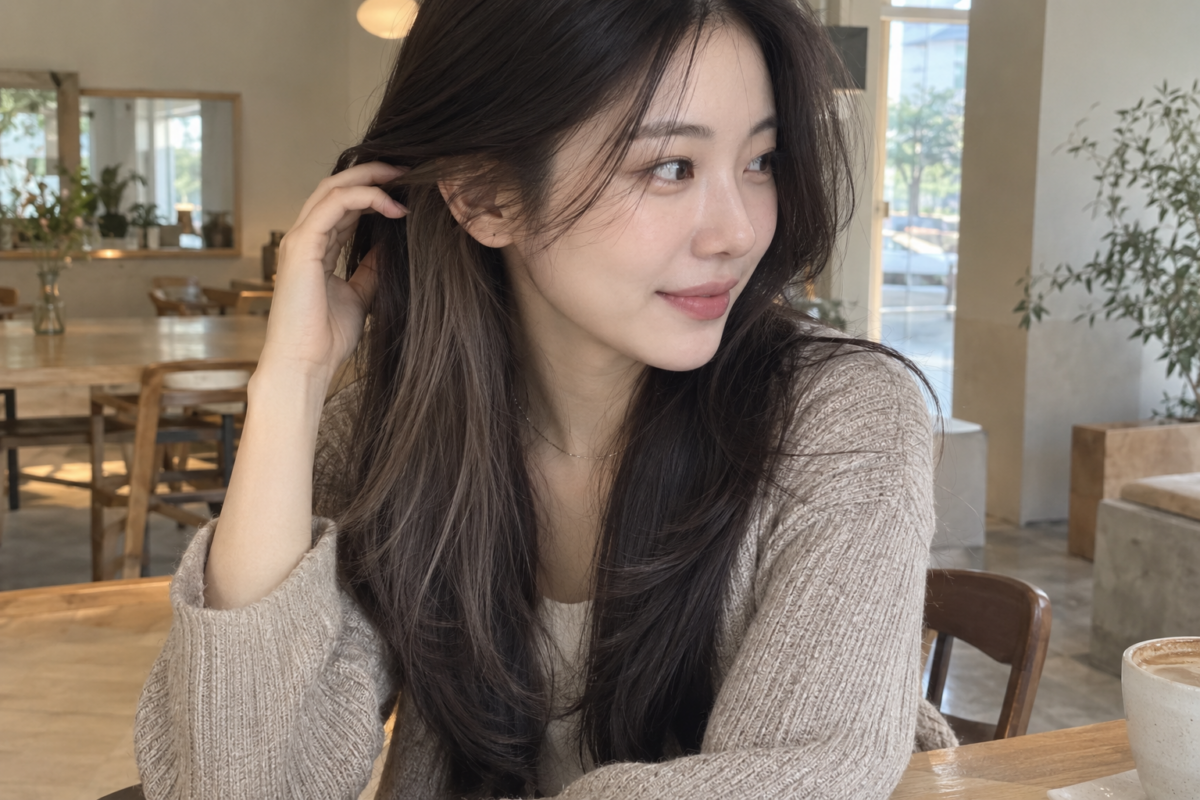 灰啡挑染融合柔和灰調與啡色，配合內層染或耳圈染，為黑髮增添低飽和霧感層次。