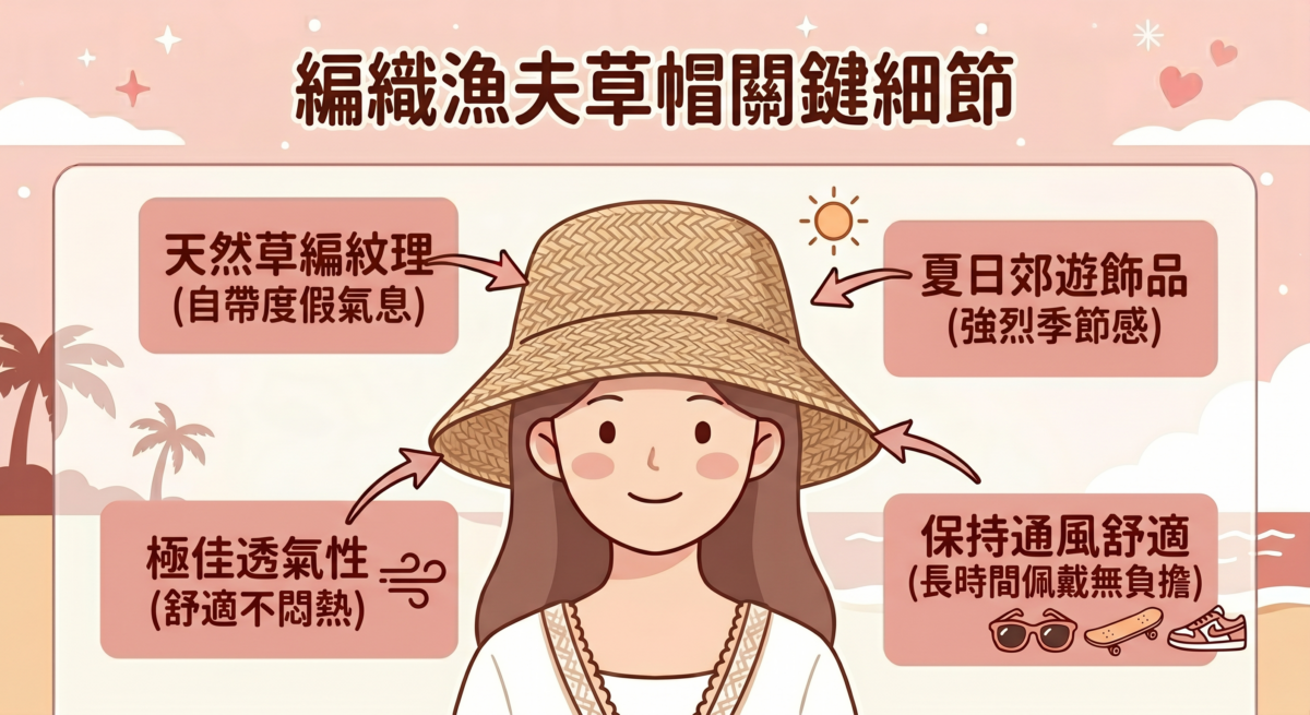天然草編紋理自帶度假氣息，是夏日郊遊不可或缺的飾品，帶有強烈的季節感。