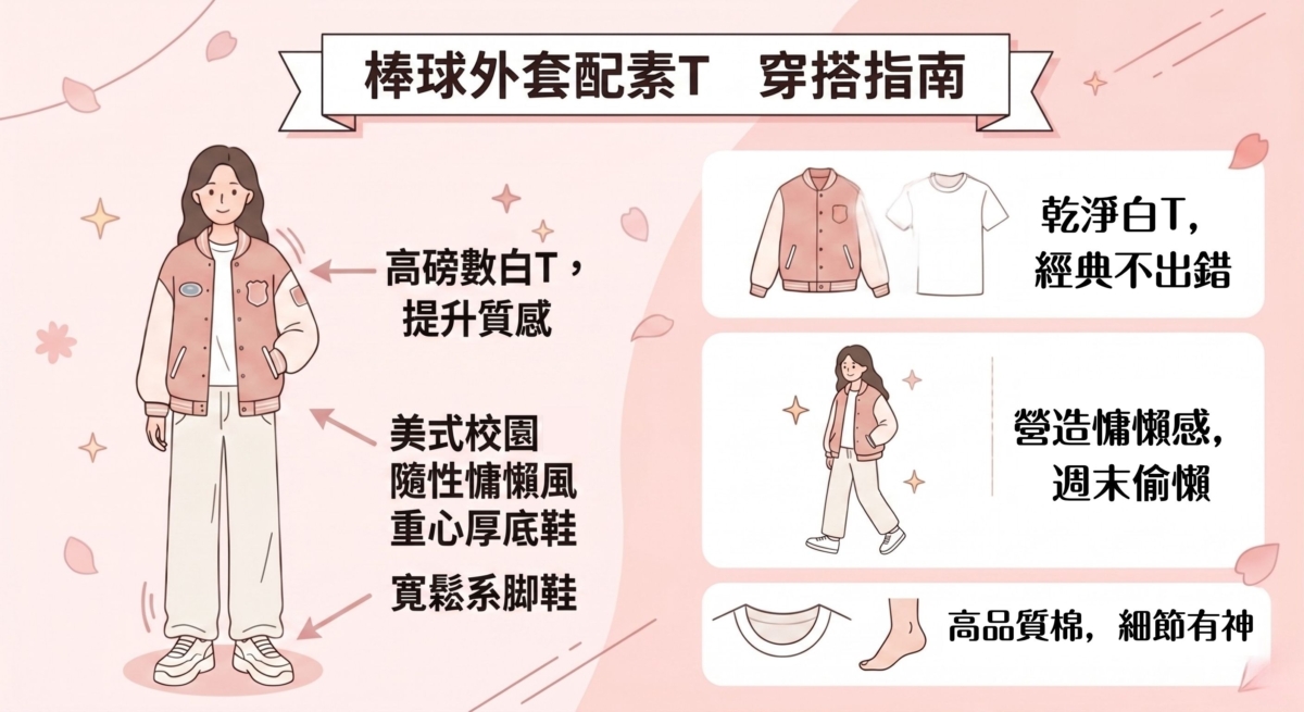 建議選擇磅數較高的純棉白T，能提升整體造型的質感，避免廉價感。