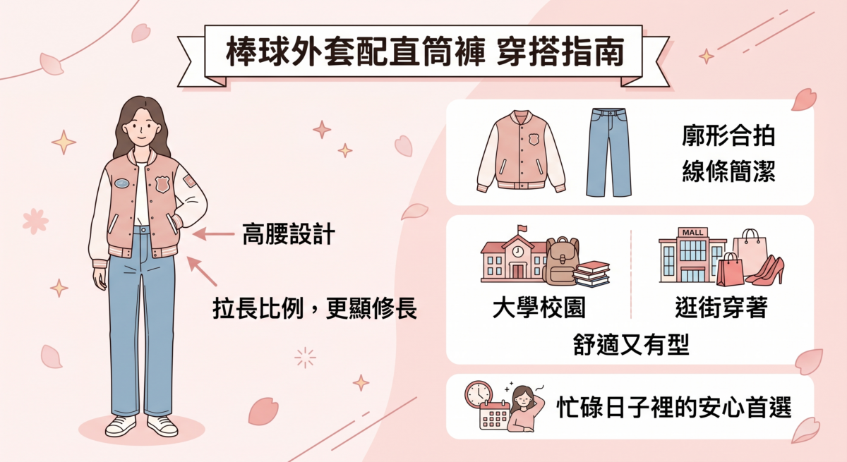 挑選高腰直筒牛仔褲可以有效拉長下半身比例，讓整體看起來更修長。