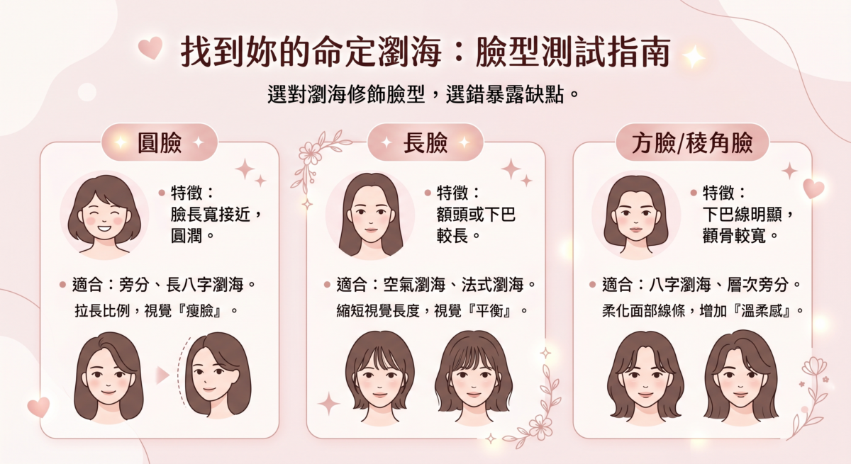 要判斷適合哪種瀏海，首先要量出妳的臉部比例。