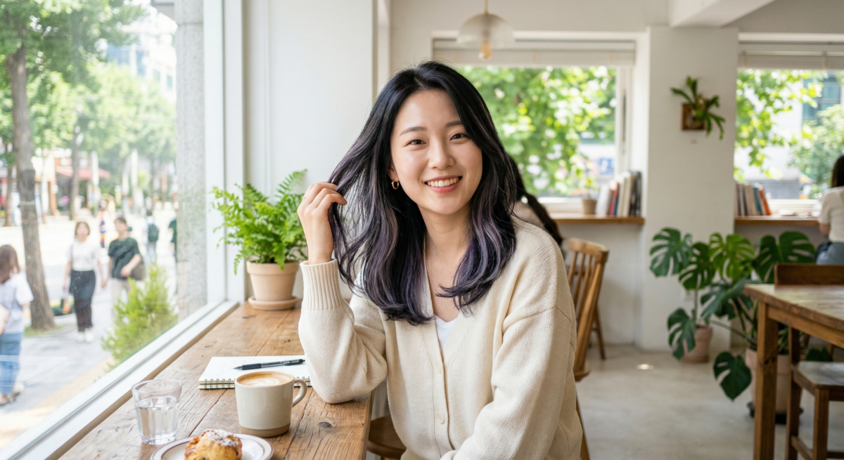 紫灰色比一般灰色多一點柔和感，能讓黑髮保留冷色調的清爽層次，同時更顯氣質、不會太生硬。