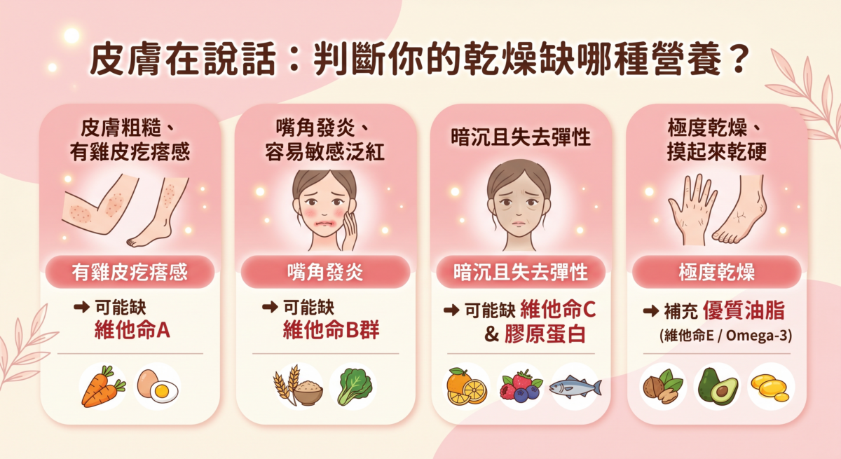 在補給營養之前，也要先了解自己屬於哪種乾性膚質，從源頭找出皮膚乾燥脫皮的原因，才能對症下藥
