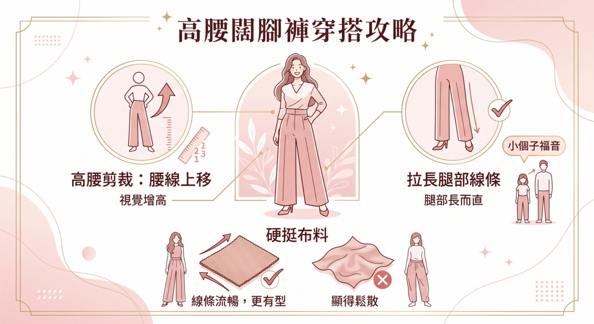 高腰剪裁能將腰線位置往上拉高，完美重塑身材的下半身比例。