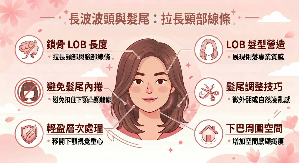 這種髮型能拉長頸部與臉部的線條，讓整個人看起來更纖瘦。