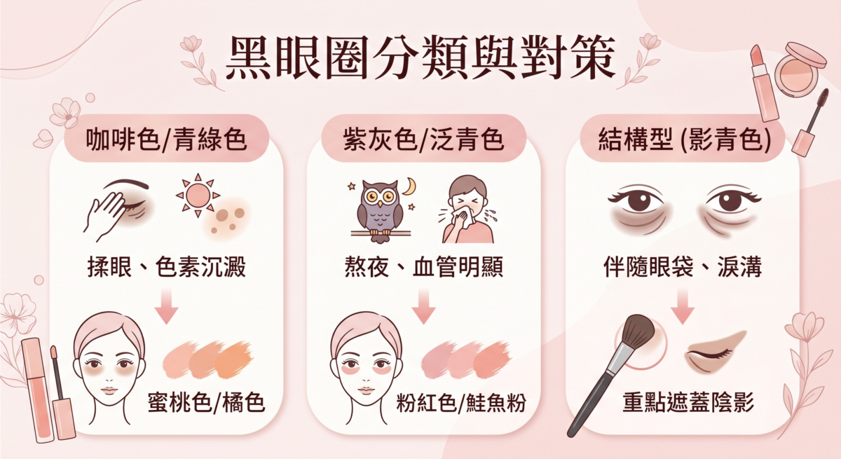 在動手遮瑕前，你得先知道你的黑眼圈屬於哪一派，才能精準對症下藥。