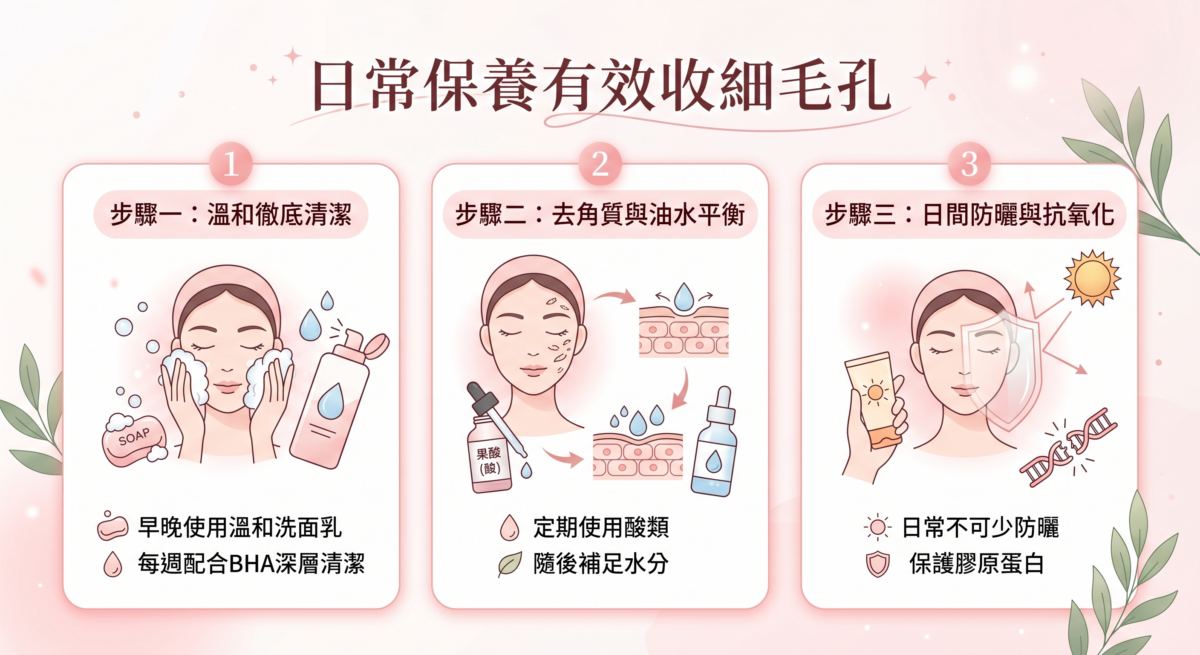 只需3步驟日常保養就能有效收細毛孔。