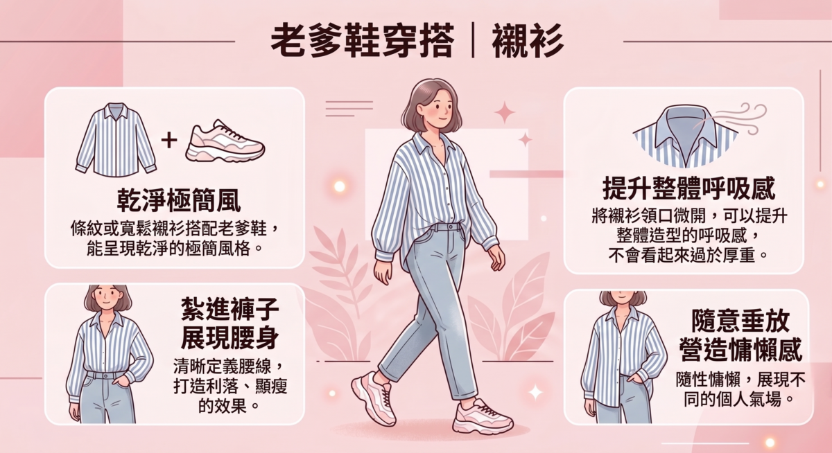 將襯衫領口微開，可以提升整體造型的呼吸感，不會看起來過於厚重。